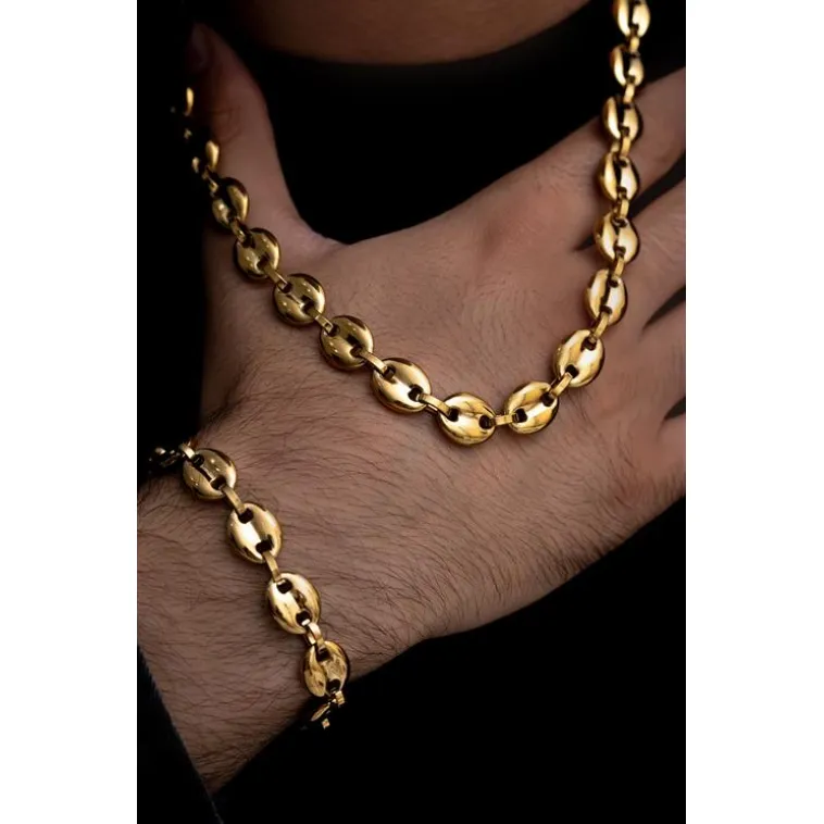 Erkek Çelik Bileklik Kolye Set - Altın Kaplama Gemici Model Çelik Bileklik Kolye Set Erkek Çelik Bileklik Kolye Set - Altın Kaplama Gemici Model Çelik Bileklik Kolye Set