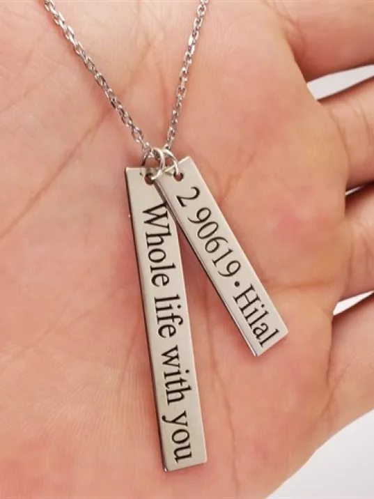 Kişiye Özel Erkek Bayan Gümüş Kolye Barlı Model