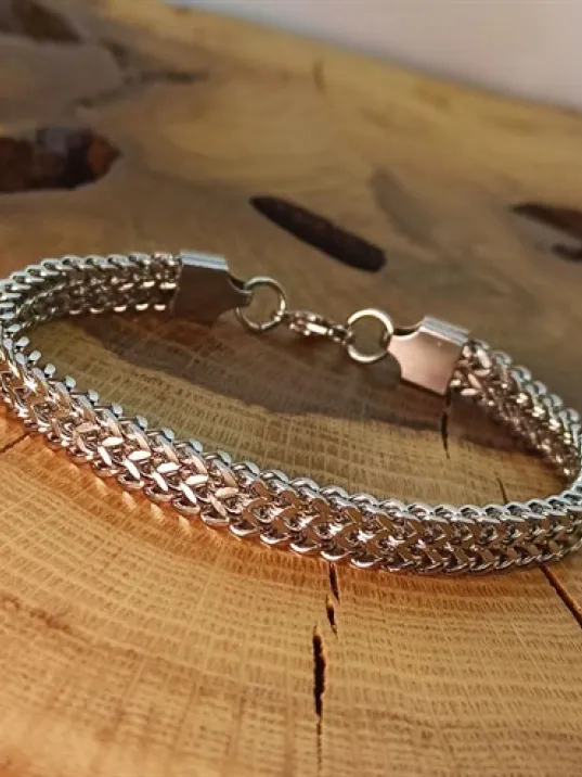 Çift Sıra Örüm Desen Erkek Çelik Bileklik İnce Model CBLGMSOTCSO