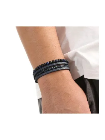 OSMANLI GÜMÜŞ Erkek Bileklik - Erkek Deri Bileklik - Erkek Boncuk Bileklik - Deri Ve Boncuk Kombin Bileklik