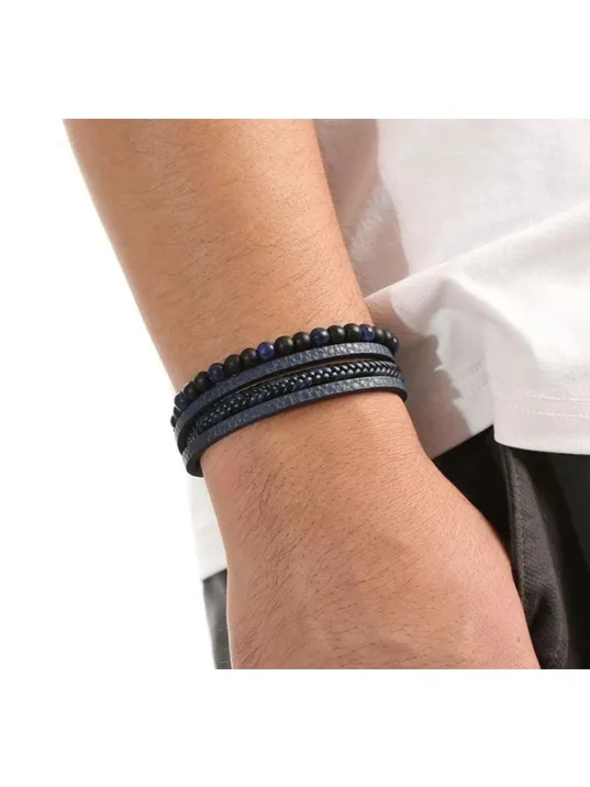 OSMANLI GÜMÜŞ Erkek Bileklik - Erkek Deri Bileklik - Erkek Boncuk Bileklik - Deri Ve Boncuk Kombin Bileklik