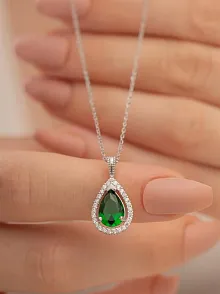 Gümüş Bayan Zümrüt Taşlı Kolye