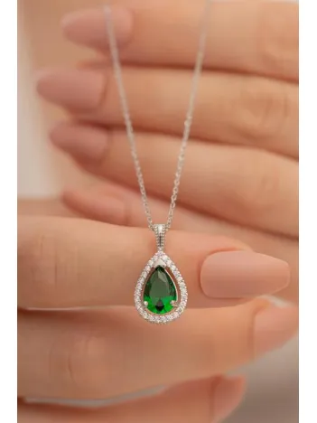 Gümüş Bayan Zümrüt Taşlı Kolye