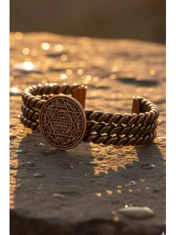 Kadın Bakır Bileklik - Süleyman Mührü 3 Sıra Bakır Bilezik Metal Kutu Ve Doğal Taşlar