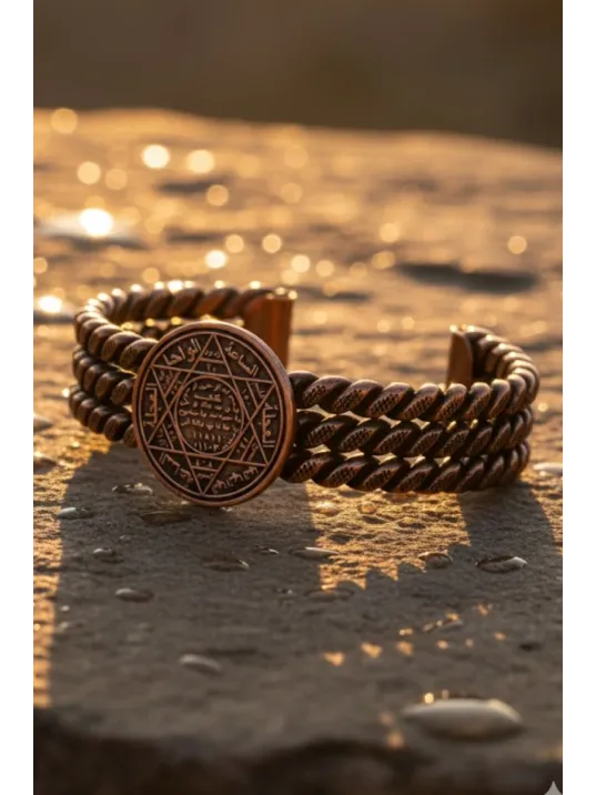 Kadın Bakır Bileklik - Süleyman Mührü 3 Sıra Bakır Bilezik Metal Kutu Ve Doğal Taşlar