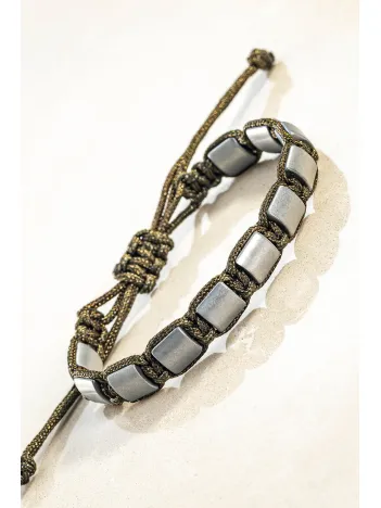 Erkek Kadın Doğal Taş Bileklik - Hematit Doğal Taşlı Sarı Makrome Model Unisex Bileklik