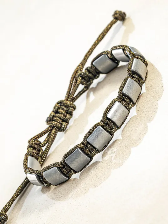 Erkek Kadın Doğal Taş Bileklik - Hematit Doğal Taşlı Sarı Makrome Model Unisex Bileklik