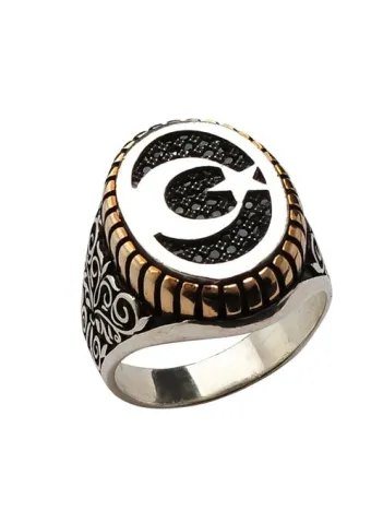 Nano Taşlı Ay Yıldız Erkek Gümüş Yüzük