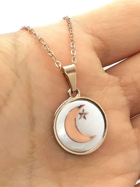 Ay Yıldız Paslanmaz Çelik Rose Renk Bayan Kolye