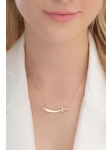Zirkon Taşlı Rose Renk Zülfikar Kadın Gümüş Kolye GKLZLFKRM1D-ROS
