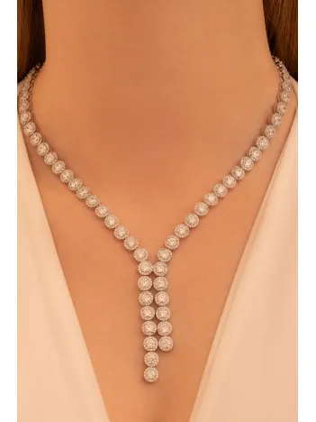 Kadın Gümüş Kolye - İdil Yuvarlak Model Zirkon Taşlı Kadın Kolye