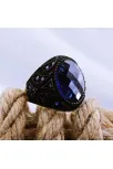 Lacivert Safir Kristal Kesim Mikro Taşlı Özel Seri Erkek Gümüş Yüzük