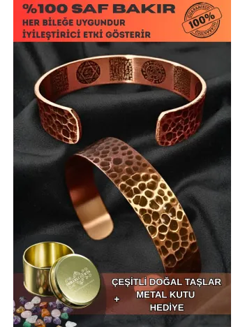 Kadın Erkek Bakır Bileklik - Kalın Model İçi Dualı Saf Dövme Grift Kelepçe Bakır Bilezik