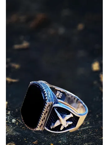 Erkek Gümüş Yüzük - Oniks Taşlı Yanı Uçak Motifli Ayna Model Erkek Yüzük Erkek Gümüş Yüzük - Oniks Taşlı Yanı Uçak Motifli Ayna Model Erkek Yüzük