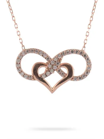 Sonsuzluk ve Kalp Motifli Taş Süslemeli  Bayan Gümüş 925 Ayar Kolye GKLSNSZLKKP-ALT