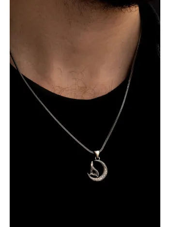 Erkek Gümüş Kolye - Çizgili Desenli Hilal Bozkurt Gümüş Kolye