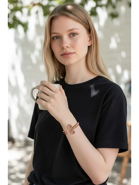 Kadın Bakır Bileklik - Koç Burcu Model Kelepçe Bileklik Bilezik Metal Kutu Ve Doğal Taşlar