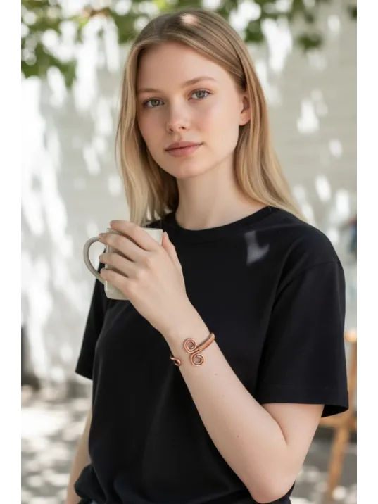 Kadın Bakır Bileklik - Koç Burcu Model Kelepçe Bileklik Bilezik Metal Kutu Ve Doğal Taşlar