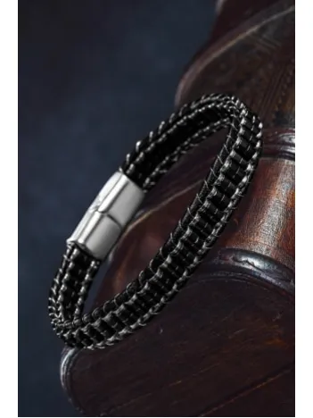 Erkek Kadın Siyah Hematit Taşı Deri Kordon Doğal Taş Bileklik Erkek Kadın Siyah Hematit Taşı Deri Kordon Doğal Taş Bileklik