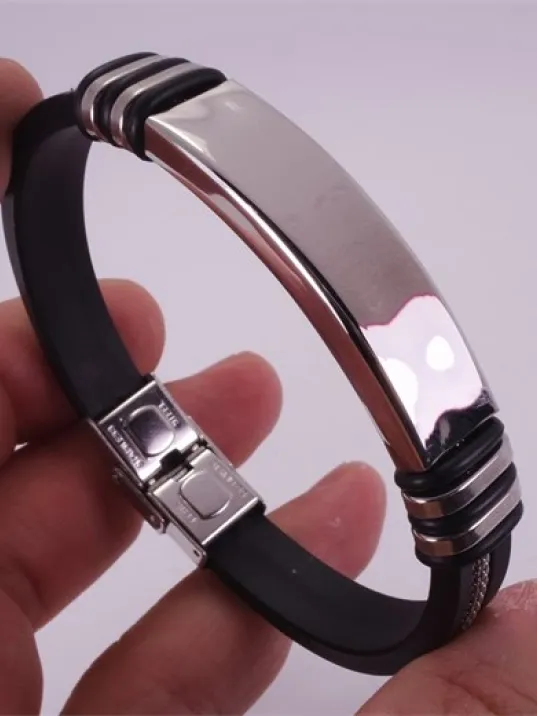 İsim Yazılan Kauçuk Çelik Erkek Bileklik Künye Beyaz Model