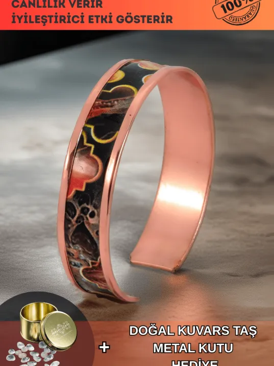 Kadın Bakır Bileklik - Ester Model Özel Baskı Metal Kutu Ve Doğal Taşlar Kadın Bakır Bileklik - Ester Model Özel Baskı Metal Kutu Ve Doğal Taşlar
