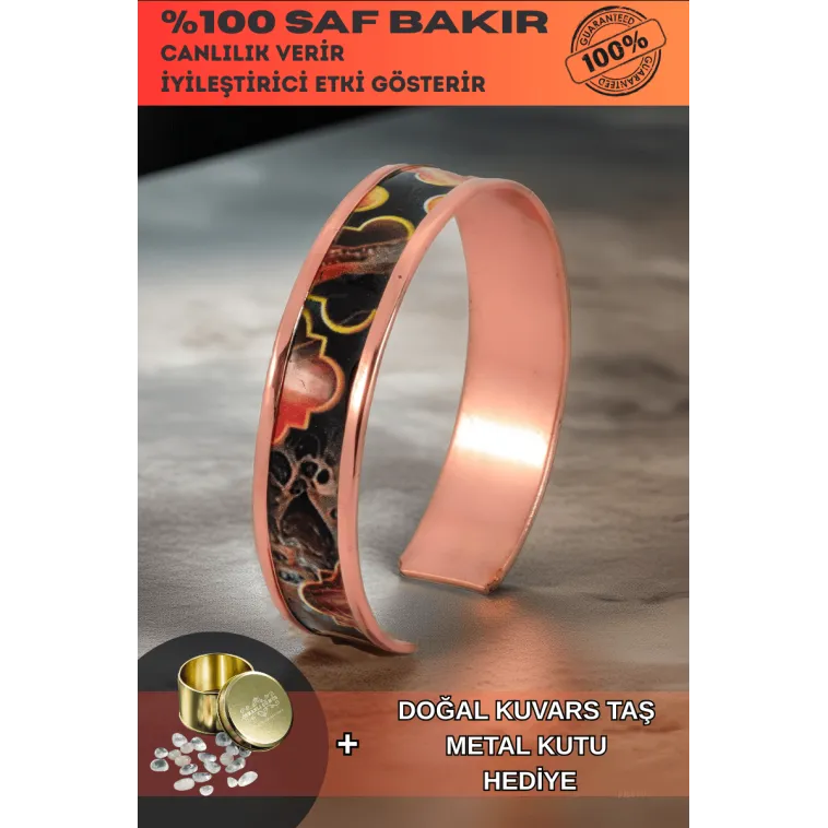 Kadın Bakır Bileklik - Ester Model Özel Baskı Metal Kutu Ve Kuvars Taşı Kadın Bakır Bileklik - Ester Model Özel Baskı Metal Kutu Ve Kuvars Taşı