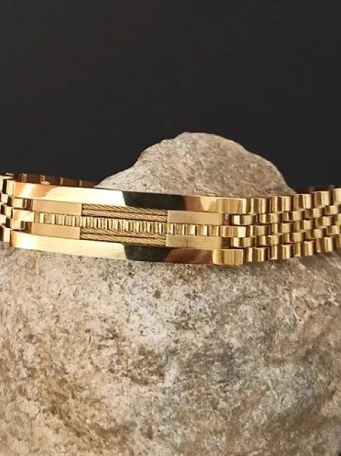 Altın Kaplama Lüks Bukle Halat Model Erkek Çelik Bileklik CBLLUKSHALT-ALT
