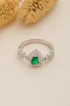 Kadın Gümüş Yüzük - Peri Zümrüt Taşlı Damla Model Kadın Yüzük