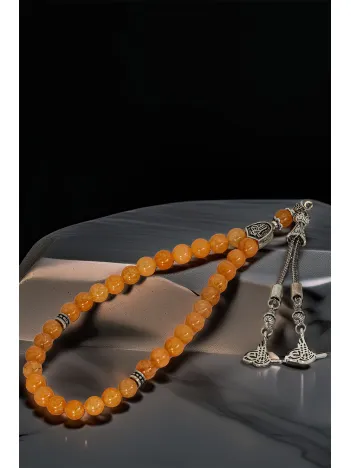 Erkek Doğal Taş Tespih - Doğal Turuncu Akik Taşlı Ortaboy Tesbih