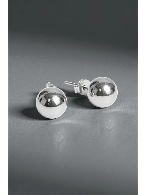 Kadın Gümüş Küpe - 10 mm 925 Ayar Gümüş Top Küpe