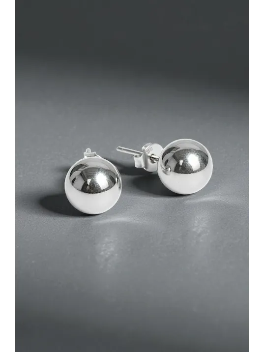 Kadın Gümüş Küpe - 10 mm 925 Ayar Gümüş Top Küpe