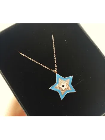 Nazar Boncuklu Yıldız Bayan Gümüş Kolye