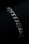 Erkek Gümüş Bileklik - Kırmızı Zirkon Taşlı Geometrik Şekilli Oksitli Gurmet Model 5 Gümüş Bileklik