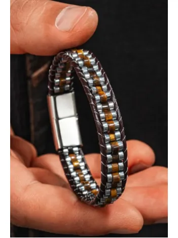 Erkek Kadın Kaplan Gözü Taşı Deri Kordon Doğal Taş Bileklik