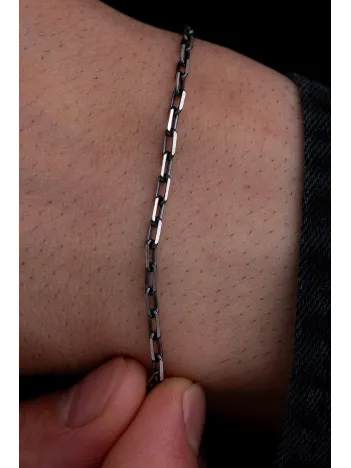 Erkek Gümüş Bileklik - 925 Ayar Oksitli Forse Zincir Gümüş Bileklik