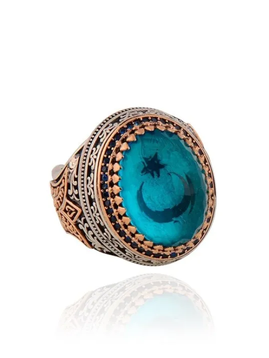 Aquramarin Erkek 925 Ayar Gümüş Yüzük GYZ0PARABIA-MAV Aquramarin Erkek 925 Ayar Gümüş Yüzük GYZ0PARABIA-MAV