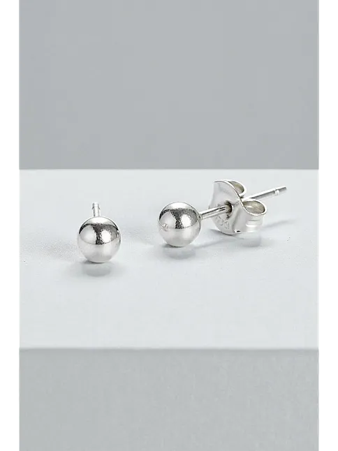 Kadın Gümüş Küpe - 4 mm 925 Ayar Gümüş Top Küpe