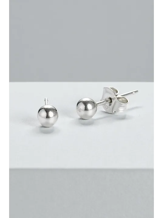 Kadın Gümüş Küpe - 4 mm 925 Ayar Gümüş Top Küpe