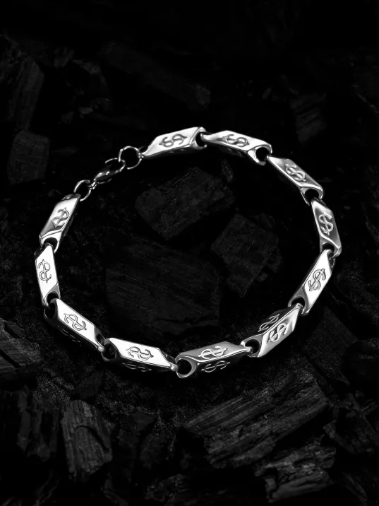 Erkek Çelik Bileklik - Dolar Motifli Orta Kalınlıkta Çelik Bileklik