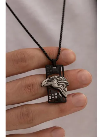 Erkek Çelik Kolye - Kartal Kafası Motifli Çelik Kolye