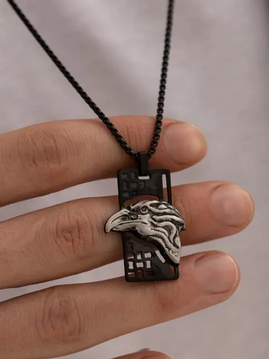 Erkek Çelik Kolye - Kartal Kafası Motifli Çelik Kolye