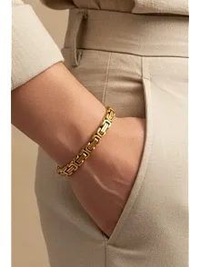 Erkek Çelik Bileklik - 8mm Kral Model Altın Kaplama Çelik Bileklik
