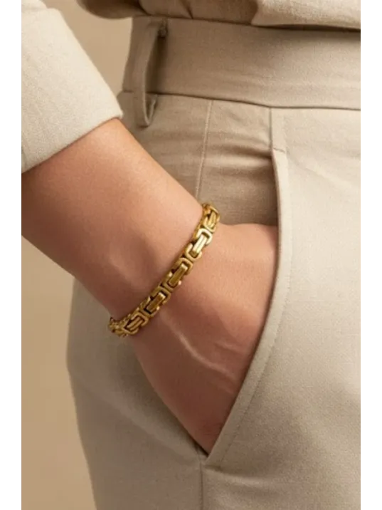 Erkek Çelik Bileklik - 8mm Kral Model Altın Kaplama Çelik Bileklik