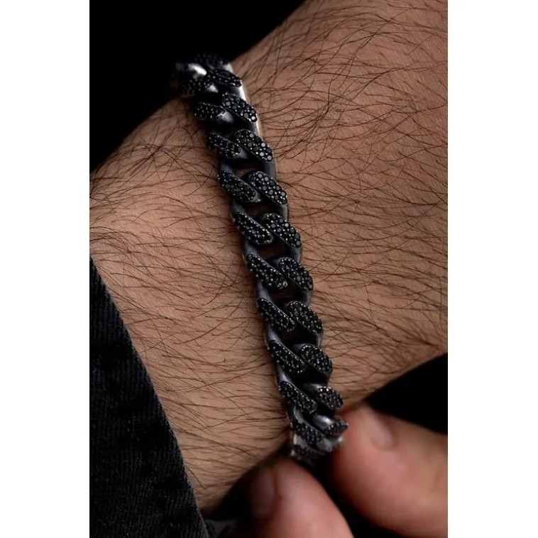 Erkek Gümüş Bileklik -Siyah Zirkon Taşlı Gurmet Gümüş Bileklik Erkek Gümüş Bileklik -Siyah Zirkon Taşlı Gurmet Gümüş Bileklik