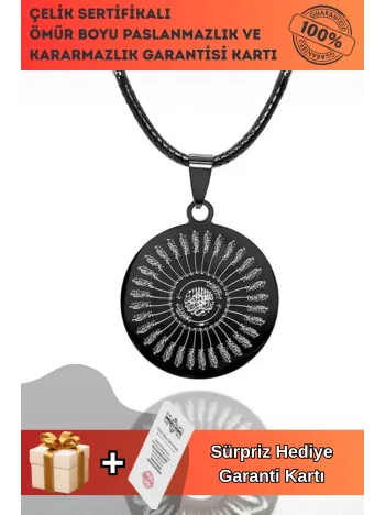 35 Besmele Bayan Erkek Çelik Deri Kolye