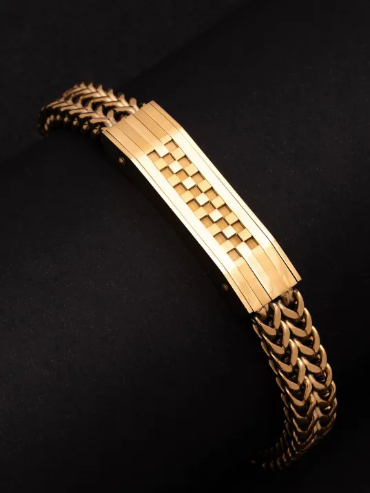 Erkek Çelik Bileklik - Altın Kaplama Bukle Model Çift Sıra Örüm Zincir Çelik Bileklik
