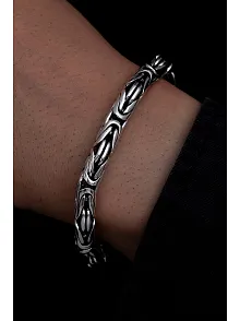 Erkek Gümüş Bileklik - 7.5 mm Özel Kilit Tasarımlı Yuvarlak Kesim Kral Model Gümüş Bileklik