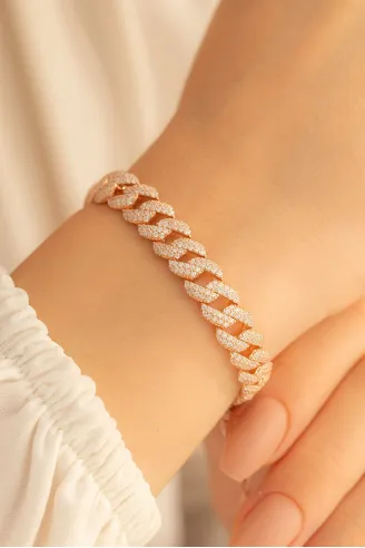 Zirkon Taşlı Rose Gurmet Model Gümüş Bileklik