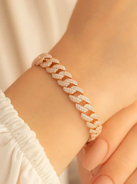 Zirkon Taşlı Rose Gurmet Model Gümüş Bileklik