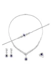 Çise Bayan Safir Taşlı Gümüş Su Yolu Set - Kolye, Bileklik, Küpe, Yüzük